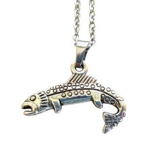 New Trout Fish Pendant Necklace With 20" Stainless Chain Unisex Jewelry Gift